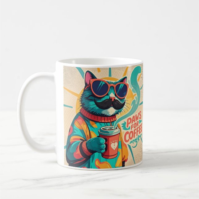 Katt med överdimensionerade solglasögon och kaffe kaffemugg (Vänster)