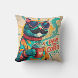 Katt med överdimensionerade solglasögon och kaffe kudde