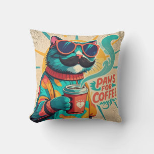Katt med överdimensionerade solglasögon och kaffe kudde