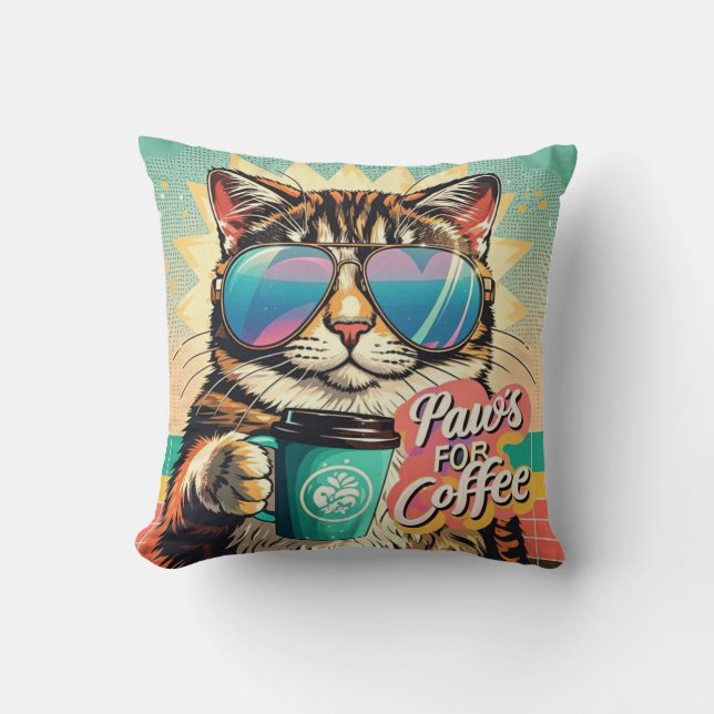 Katt med överdimensionerade solglasögon och kaffe kudde (Framsida)