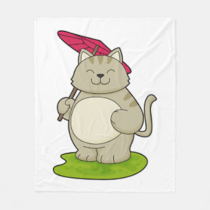Katt med paraply fleecefilt