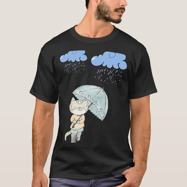 Katt med paraply i regnkatt t shirt (Framsida)