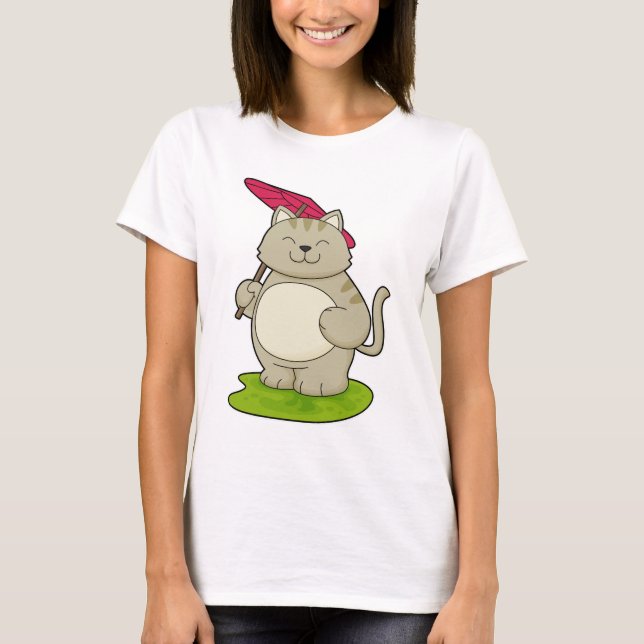 Katt med paraply t shirt (Framsida)