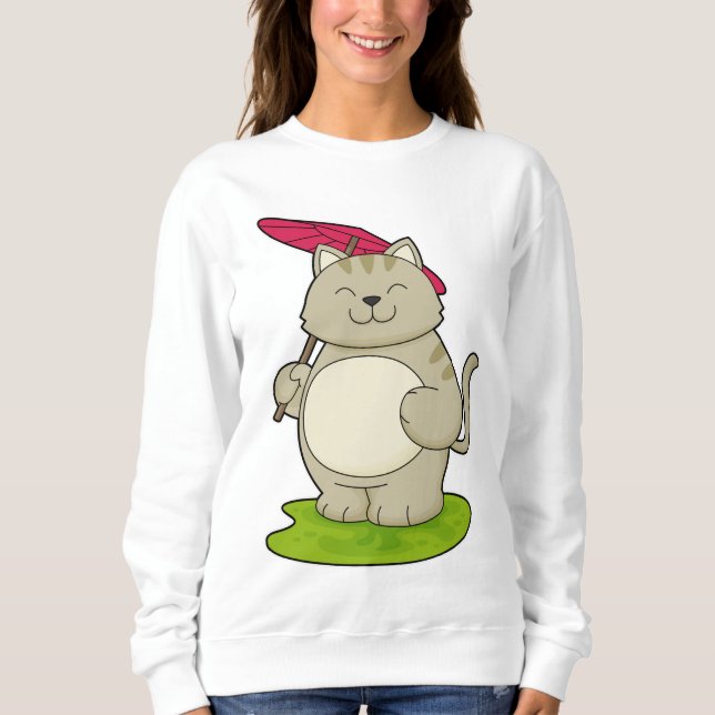 Katt med paraply t shirt (Framsida)
