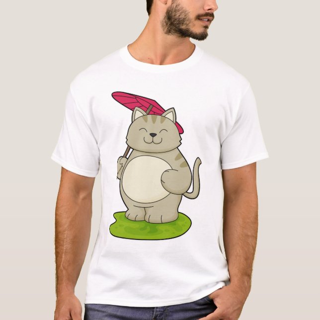 Katt med paraply t shirt (Framsida)