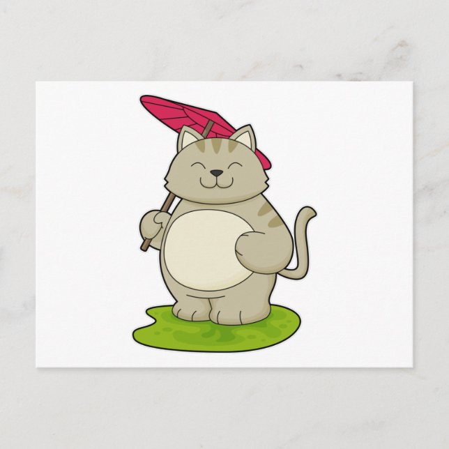 Katt med paraply vykort (Framsida)