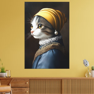Katt med Pearl Earring Canvastryck