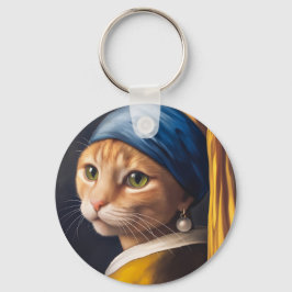Katt med Pearl Earring | Funny Vermeer Parody Nyckelring