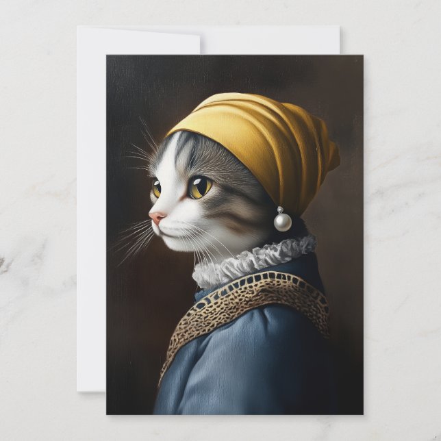 Katt med Pearl Earring Inbjudningar (Framsida)