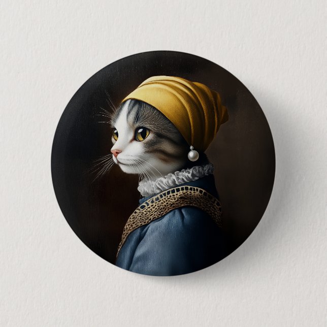 Katt med Pearl Earring Knapp (Framsida)