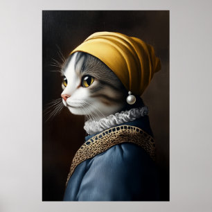 Katt med Pearl Earring Poster