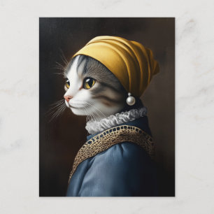 Katt med Pearl Earring Vykort