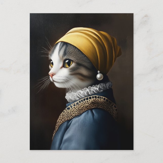 Katt med Pearl Earring Vykort (Framsida)