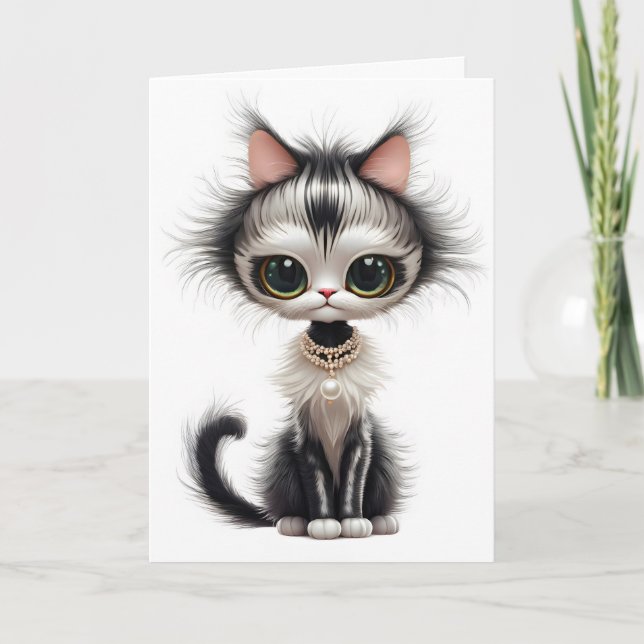 Katt med Pearl Necklace- tanke på dig Kort (Framsida)