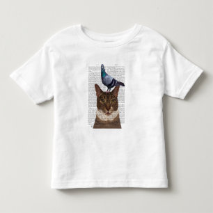 Katt med Pigeon på huvud T Shirt