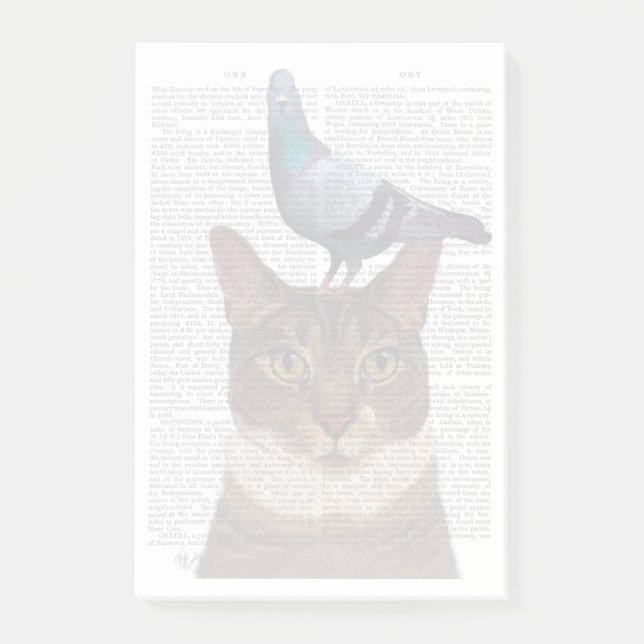 Katt med Pigeon på huvudet Post-it Block (Framsida)