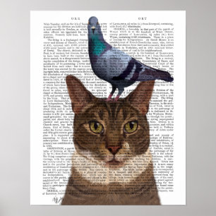 Katt med Pigeon på huvudet Poster