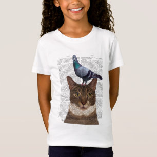 Katt med Pigeon på huvudet T Shirt