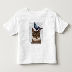 Katt med Pigeon på huvudet T Shirt
