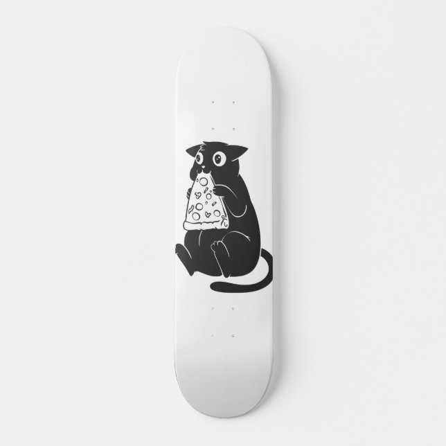 Katt med pizza i munnen - välj tillbaka färg mini skateboard bräda 18,5 cm (Framsida)