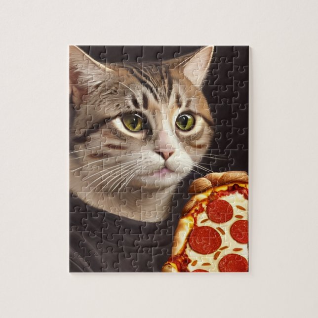 Katt med Pizza Jigszle Puzzle Pussel (Vertikal)