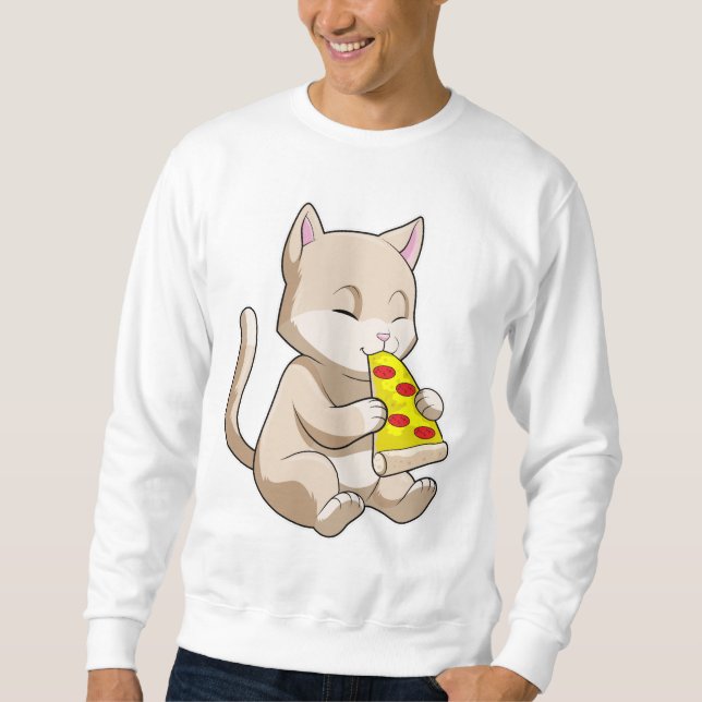 Katt med Pizza Lång Ärmad Tröja (Framsida)