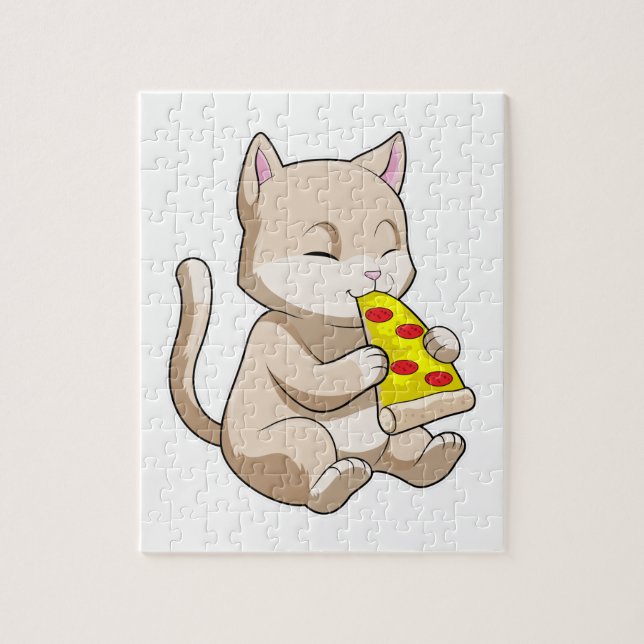 Katt med Pizza Pussel (Vertikal)