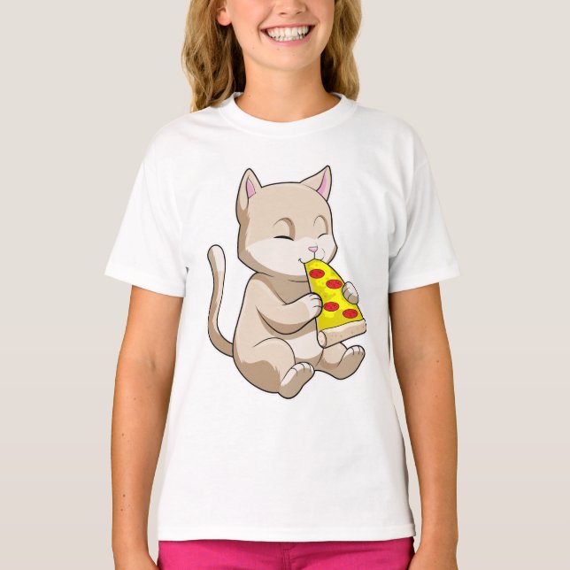 Katt med Pizza T Shirt (Framsida)