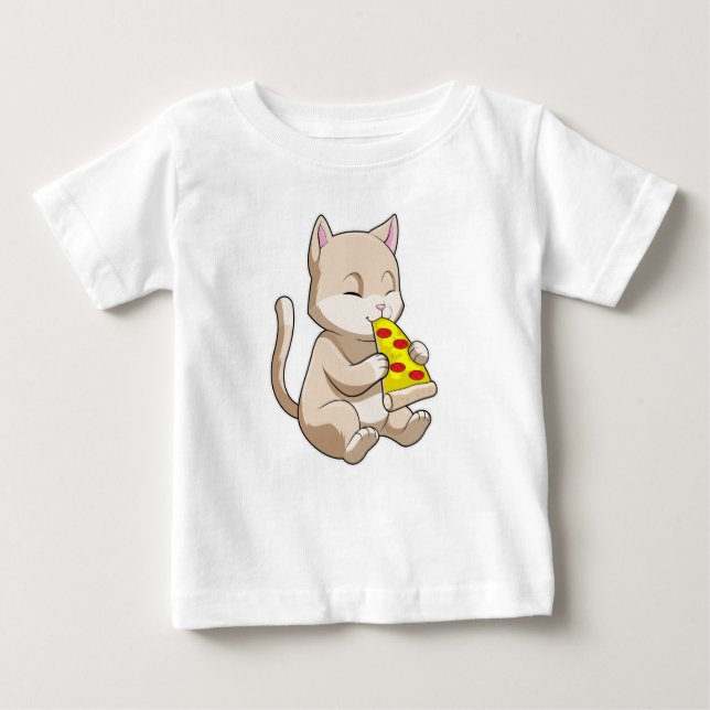 Katt med Pizza T Shirt (Framsida)