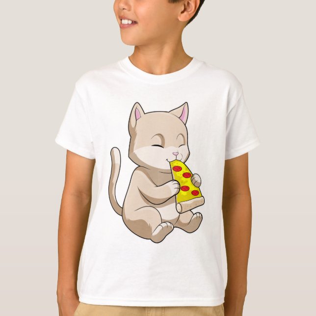 Katt med Pizza T Shirt (Framsida)