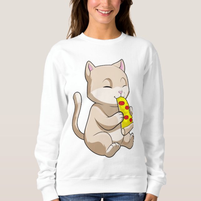 Katt med Pizza T Shirt (Framsida)