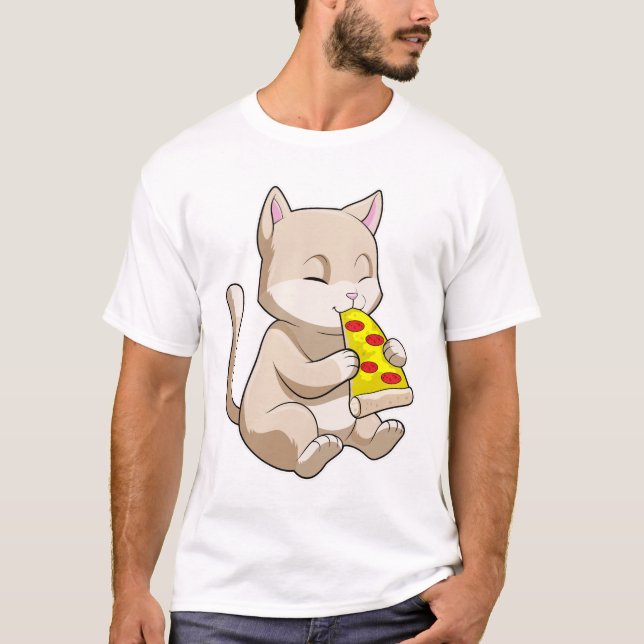 Katt med Pizza T Shirt (Framsida)