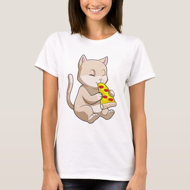 Katt med Pizza T Shirt (Framsida)