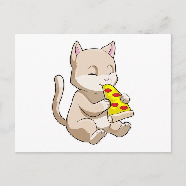 Katt med Pizza Vykort (Framsida)