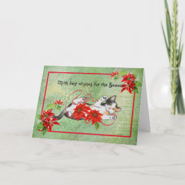 Katt med Poinsettias Vintage-julkort Kort