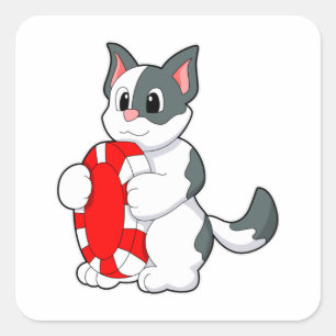 Katt med Poker chip Fyrkantigt Klistermärke