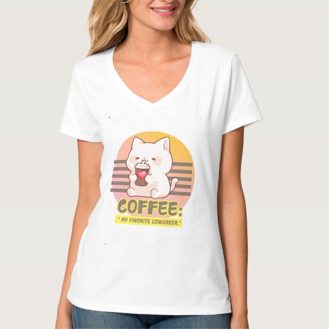 Katt med pulverkaffe kopp citat t shirt (Framsida)