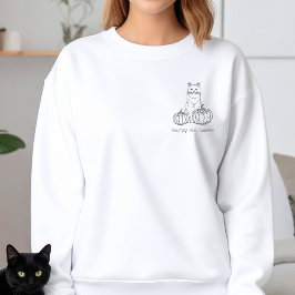 Katt med Pumpkins Simple Line Art Happy halloween T Shirt