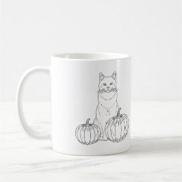 Katt Med Pumpor Minimal Höst Linje Konst Och Namn Kaffemugg