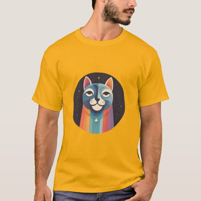Katt med Rainbow Aura T Shirt (Framsida)