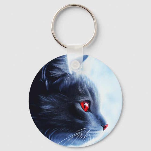 Katt med Red Ögon Nyckelring (Framsida)