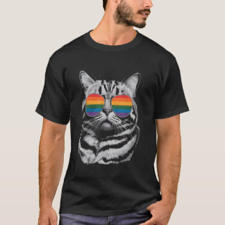 Katt med regnbågssolglasögon HBTQ Stolthet T Shirt