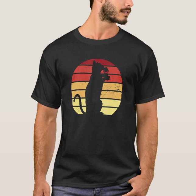 Katt Med Retro Sol Dricker Vin T Shirt (Framsida)