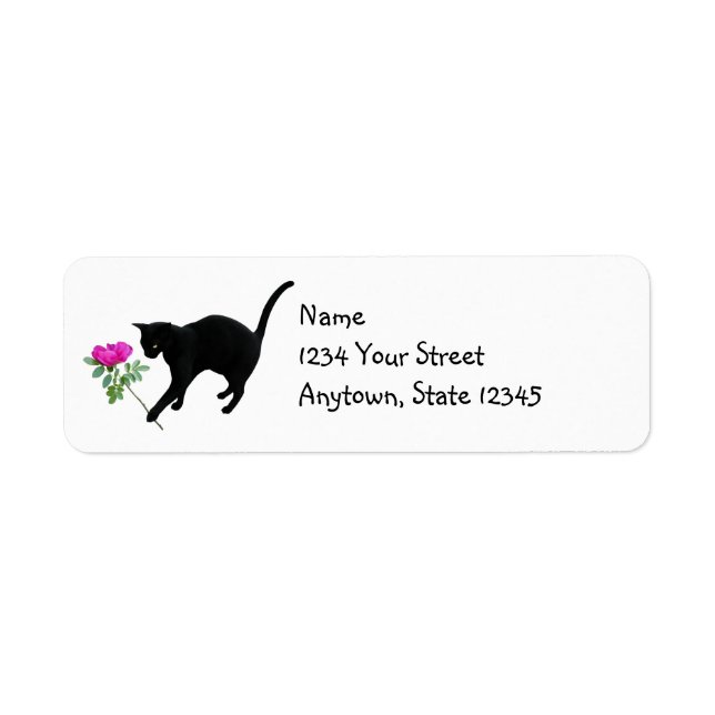 Katt med Returetiketterna Rosa ros Returadress Etikett (Framsidan)