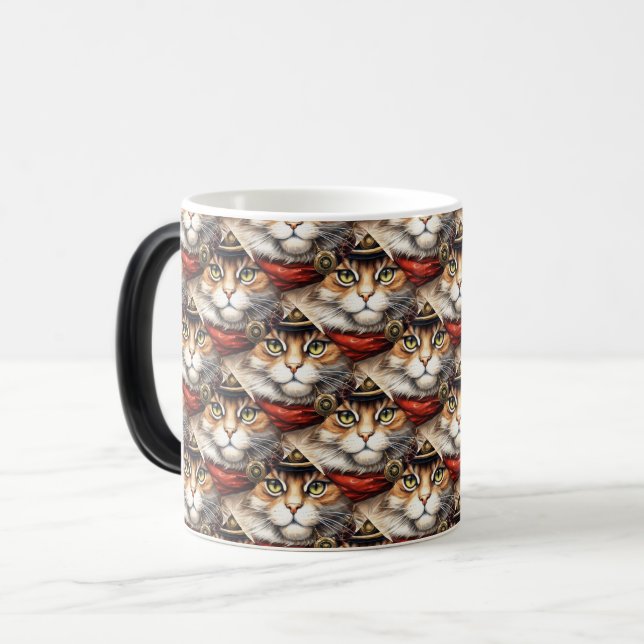 Katt med röd bandana Steampunk diamant Magisk Mugg (Framsida vänster)