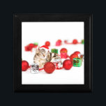 Katt med röd jultomat jul Ornament Smyckeskrin<br><div class="desc">En Cute Cat med röd jultomat jul Ornamet och presentboxar</div>