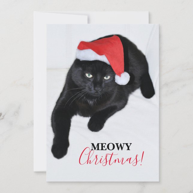 Katt med röd jultomteluva julkort (Framsida)