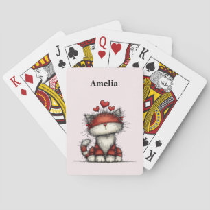Katt med röda hjärtan Söt och rolig Casinokort