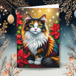 Katt med röda julstjärnor skräddarsydd julkort helgkort