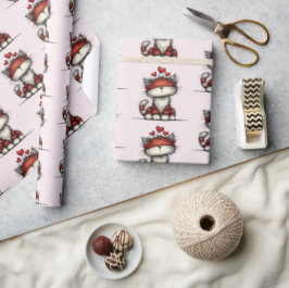 Katt med röda kärlekshjärtan Söt och rolig mönster Presentpapper